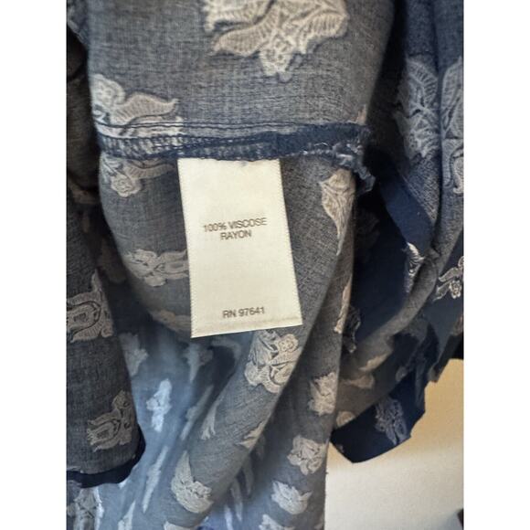 J. Jill Top Small Blue Tunic Flouse Indian Print Slit Side Lagenlook Boho Blouse - Picture 10 of 11